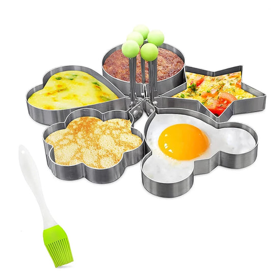 5 Piece Stainless Steel Egg Ring Set – Round Egg Rings & Pancake Moulds – Perfect for Frying Eggs, Pancakes & Breakfast Muffins