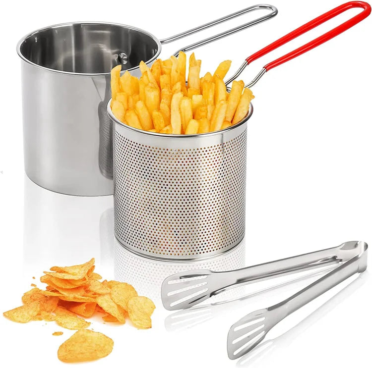 Stainless Steel Deep Frying Pot with Strainer Basket