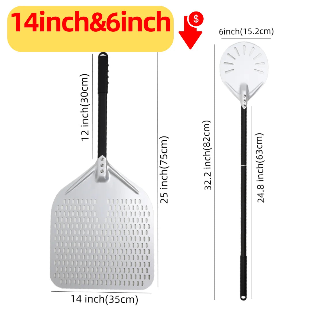 Aluminium Pizza Peel & Turning Paddle 14" & 6" Pizza Peel & Turning Paddle Set — Silver