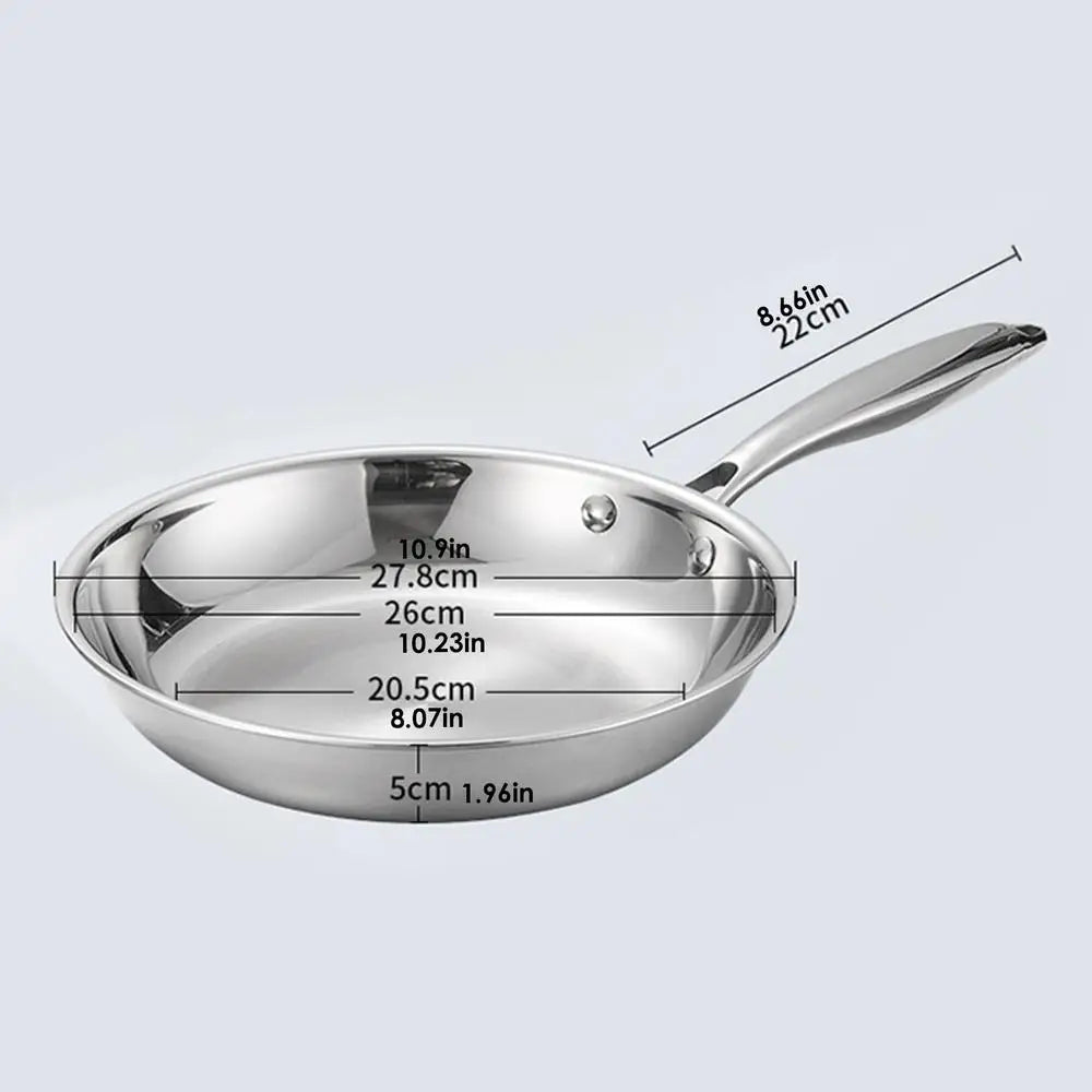  Stainless Steel Skillet  with Long Handle – Oven-safe Frying Pan Ideal for Searing, Sautéing, Stir-Frying, Simmering, Pan-Frying Daily Meals – Induction, Gas & Electric Compatible