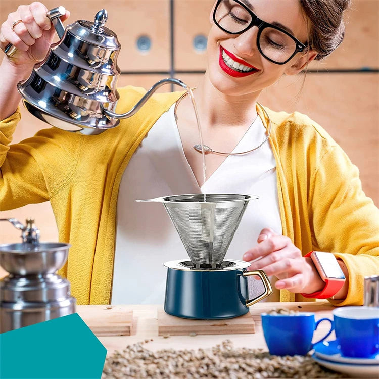 Stainless Steel Reusable Pour Over Coffee Dripper – Paperless Cone Coffee Filter for 1-4 Cups – Great for Fresh Filter Coffee at Home