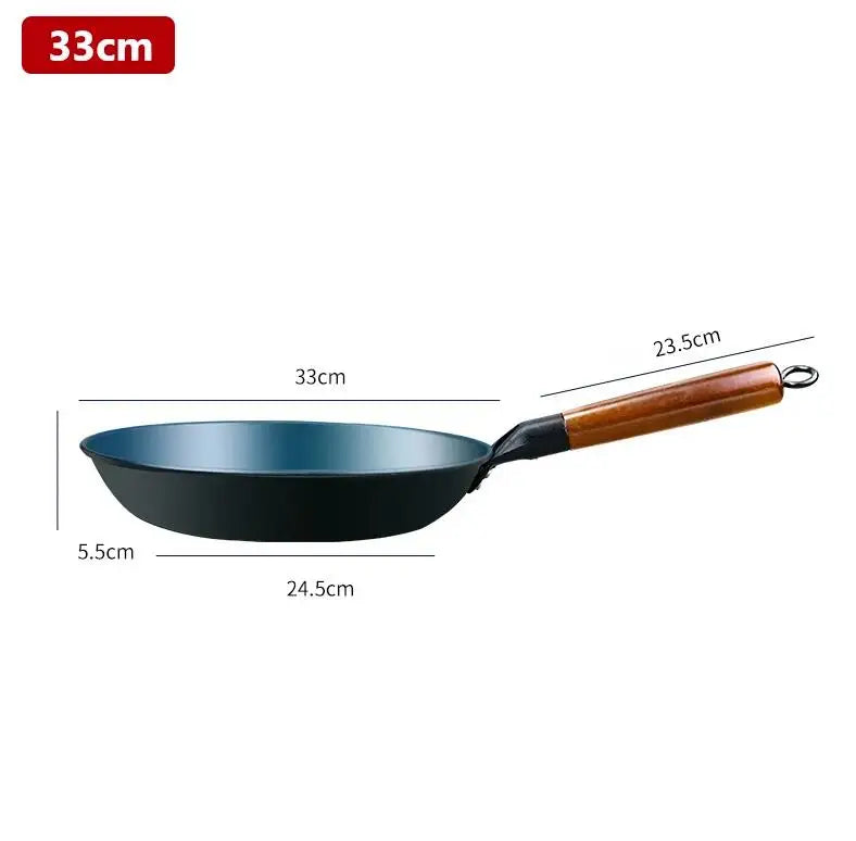 Uncoated Iron Flat-Bottom Frying Pan – Durable Skillet for Even Heat Cooking 33cm