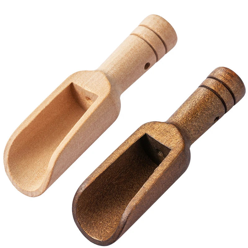2 Piece Mini Beech Wood Spoons – Small Wooden Spice, Salt & Sugar Scoops – Best for Spice Jars, Salt Pigs & Condiments – Available in Red, Brown & Silver Colours