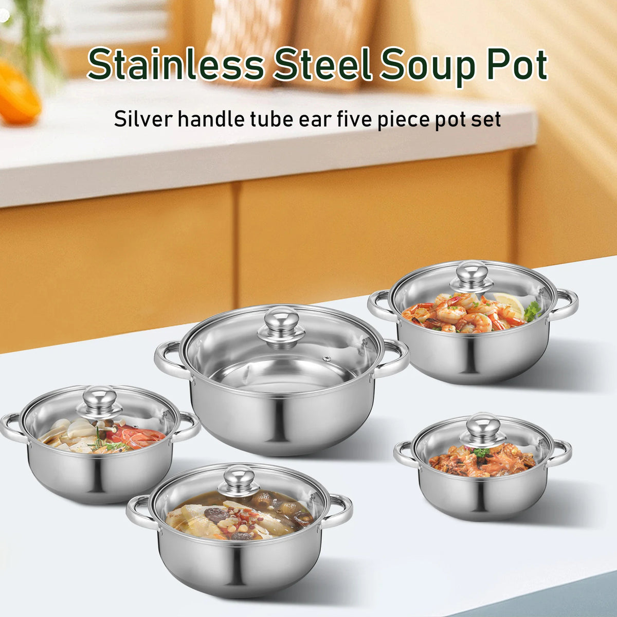 5 Piece Stainless Steel Saucepan & Stock Pot Set with Glass Lids – Induction Pots & Pans – Perfect for Soups, Sauces & Home Cooking