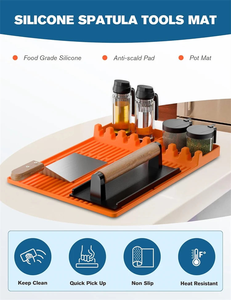 Heat Resistant Silicone Griddle Tool Mat – Grill Side Shelf Mat & BBQ Utensil Rest – Great for Flat Top Griddles & Outdoor Cooking