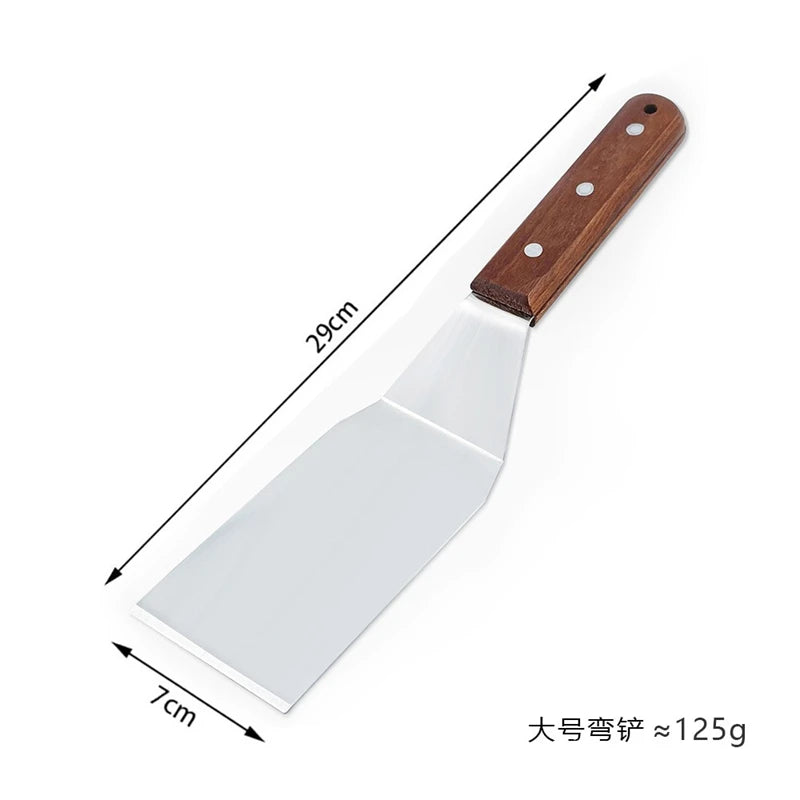 Stainless Steel Griddle Spatula & Grill Scraper with Wooden Handle – Square Head Burger Turner & Pizza Shovel – Perfect for BBQ, Steaks & Pancakes