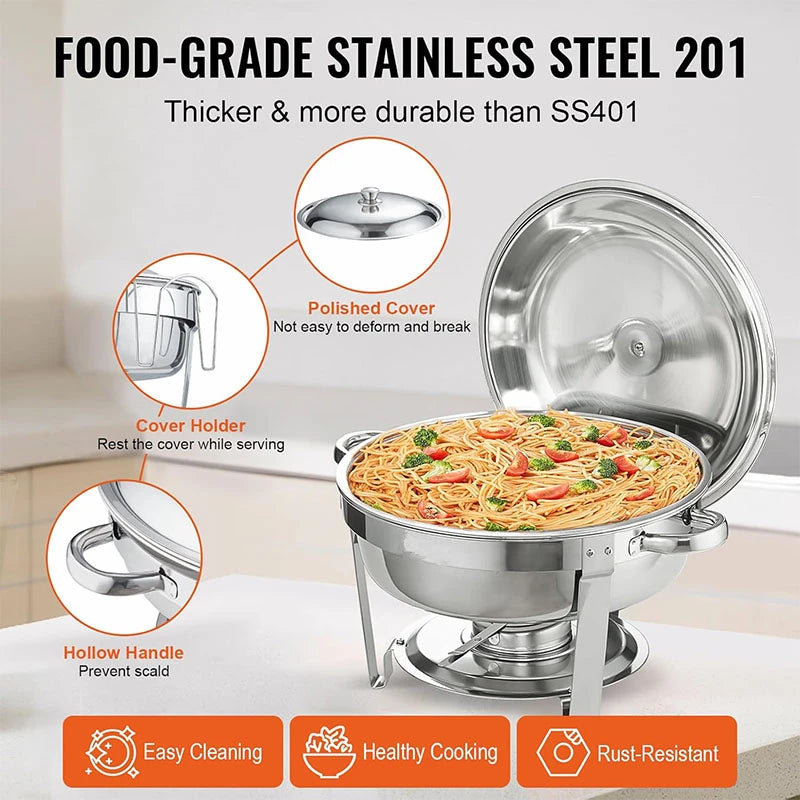 Stainless Steel Round Chafing Dish Buffet Set with Lid – 5QT Food Warmer & Buffet Server – Ideal for Parties, Weddings & Catering