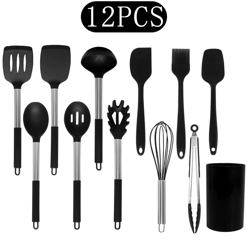 Silicone Kitchen Utensils Set with Stainless Steel Handles – Non-Stick, Heat-Resistant Cooking  Kitchen Utensils for Everyday Cooking & Baking, Available in 4 Colours & Multiple Set Sizes