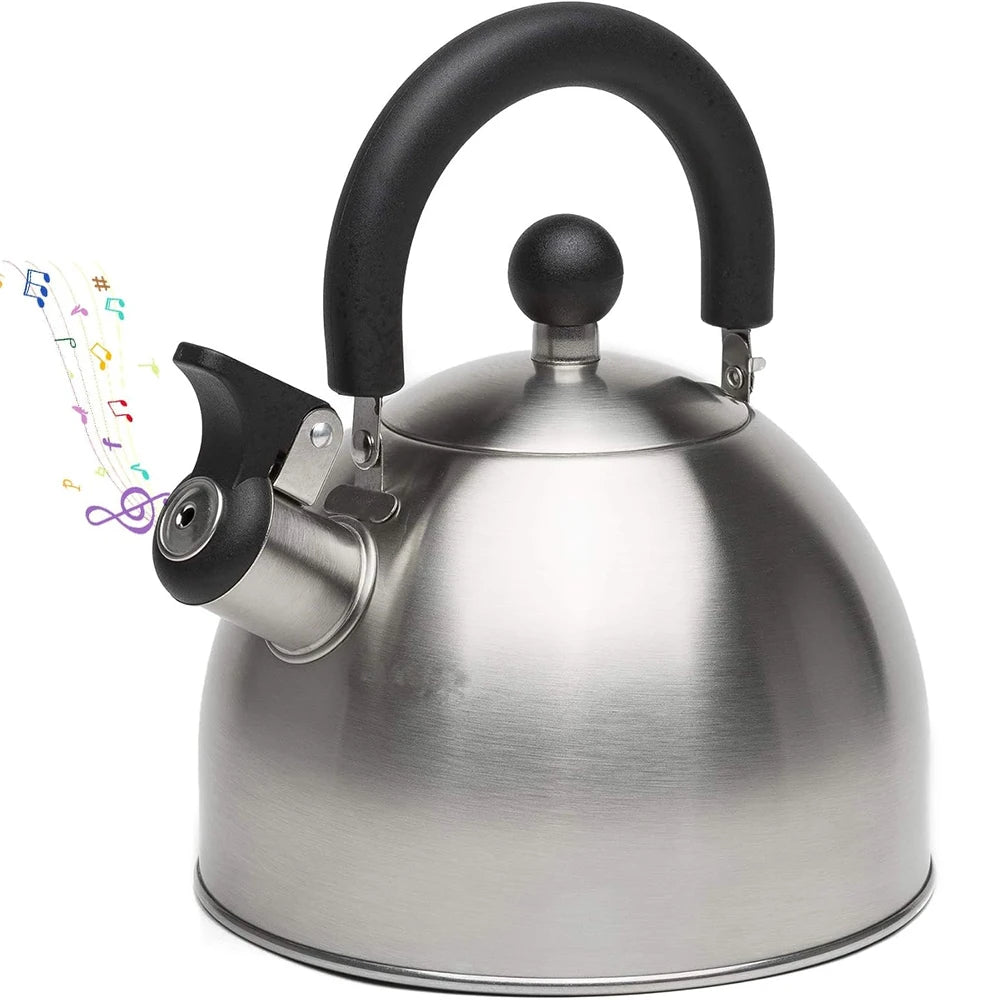 2.5L 304 Stainless Steel Whistling Tea Kettle with Heat Resistant Handle – Stove Top Teapot – Best for Boiling Water for Tea & Coffee – Suitable for Gas, Electric & Induction Hobs