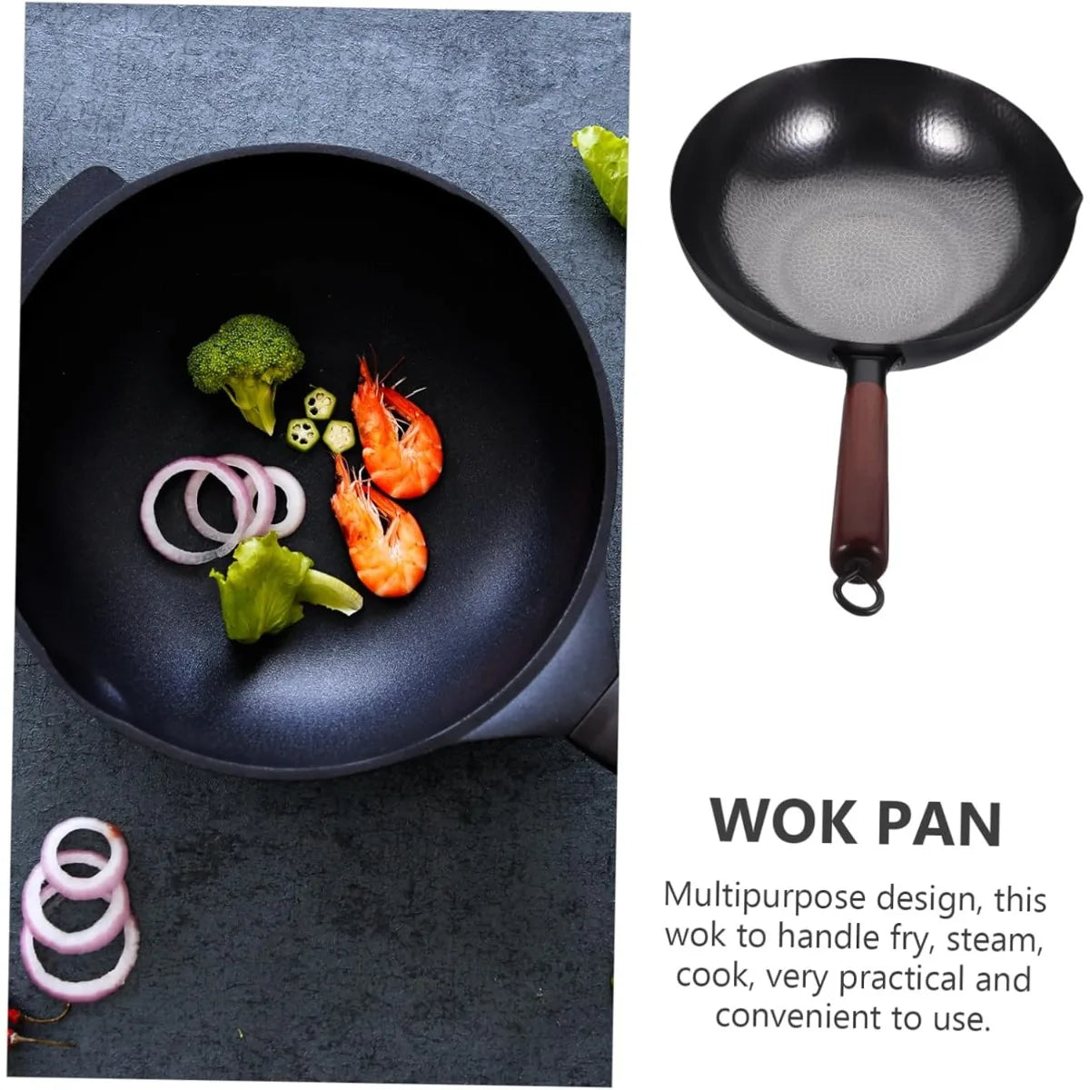 Cast Iron Wok – Uncoated Scratch-Resistant Stir-Fry Wok for Gas & Induction Hobs – Great for High-Heat Stir-Frying & Deep Frying (32cm)