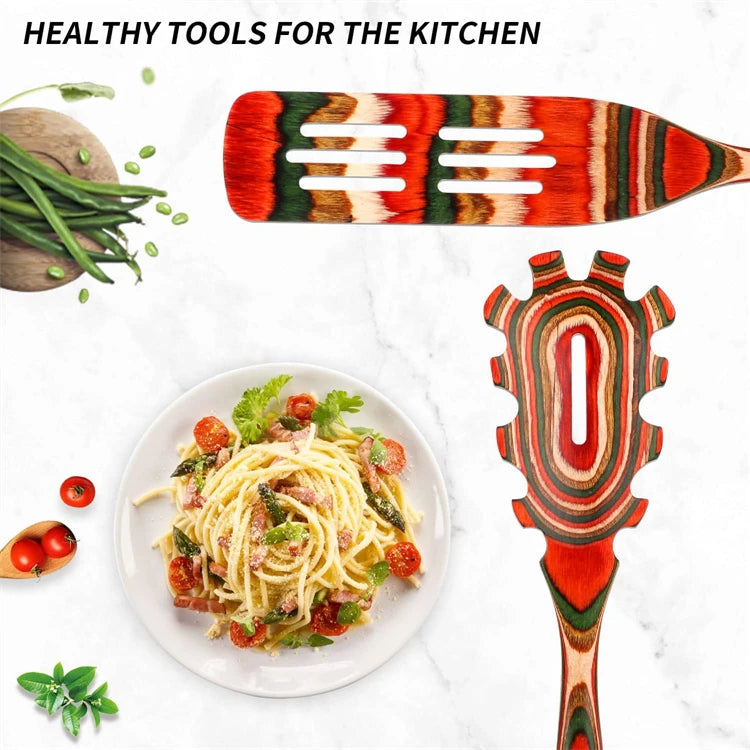 Pakkawood Wooden Cooking Spoons & Serving Utensils – Nonstick-Safe Salad Servers & Kitchen Utensil Set – Best for Cooking & Serving