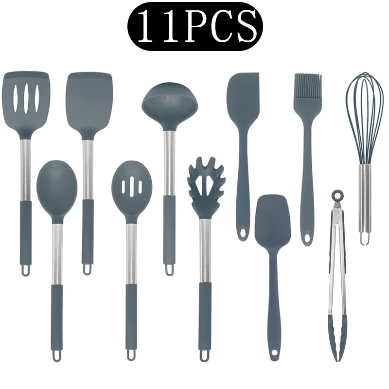 Silicone Kitchen Utensils Set with Stainless Steel Handles – Non-Stick, Heat-Resistant Cooking  Kitchen Utensils for Everyday Cooking & Baking, Available in 4 Colours & Multiple Set Sizes
