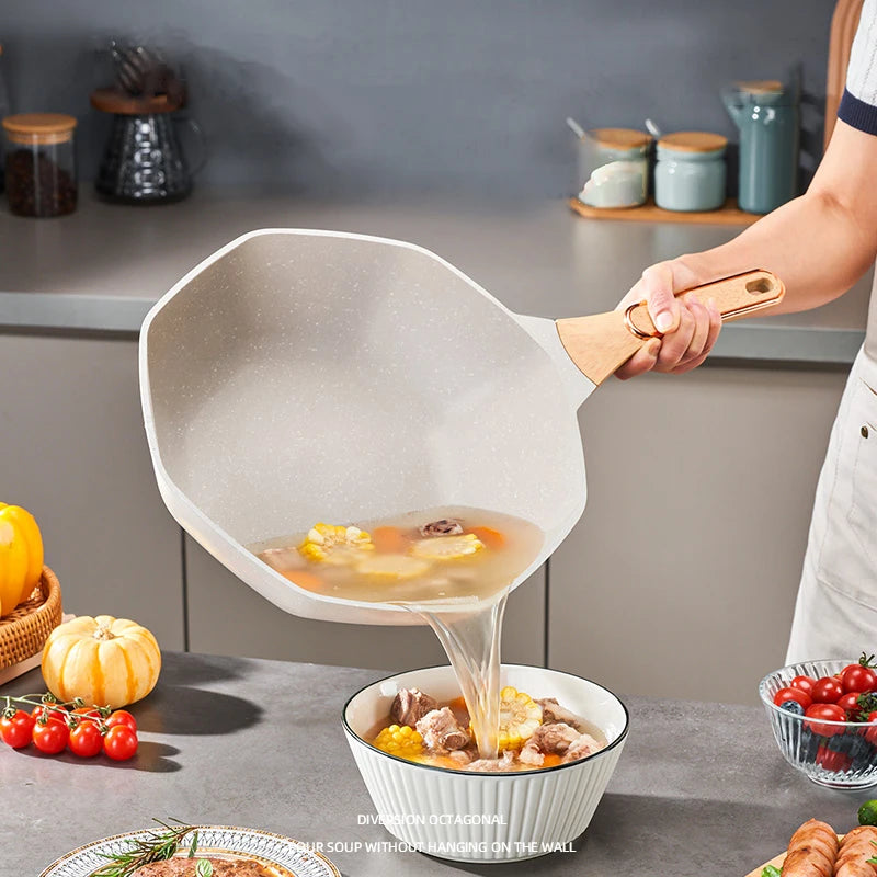 Octagonal Medical Stone Non-Stick Wok Frying Pan with Glass Lid – Deep Skillet for Stir-Fries, Sautéing, Frying, Soup, Noodles, Steak, Eggs, Pancakes & One-Pan Meals – Induction & Gas Compatible – Available in 30cm &  32cm