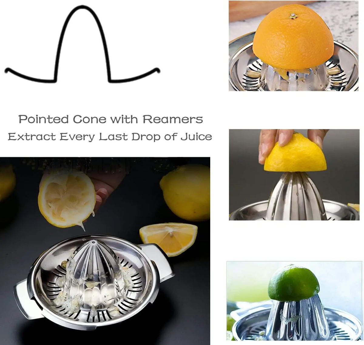 Stainless Steel Lemon Squeezer Cup with Reamer – Manual Citrus Juicer for Lemons & Oranges – Great for Fresh Juice & Cooking