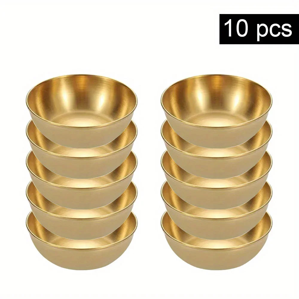 Golden Stainless Steel Bowl Dipping Sauce Condiments Set – 10pcs Appetizer & Seasoning Bowls (8.2×2.8cm) for Dips, Condiments & Kitchen Serving