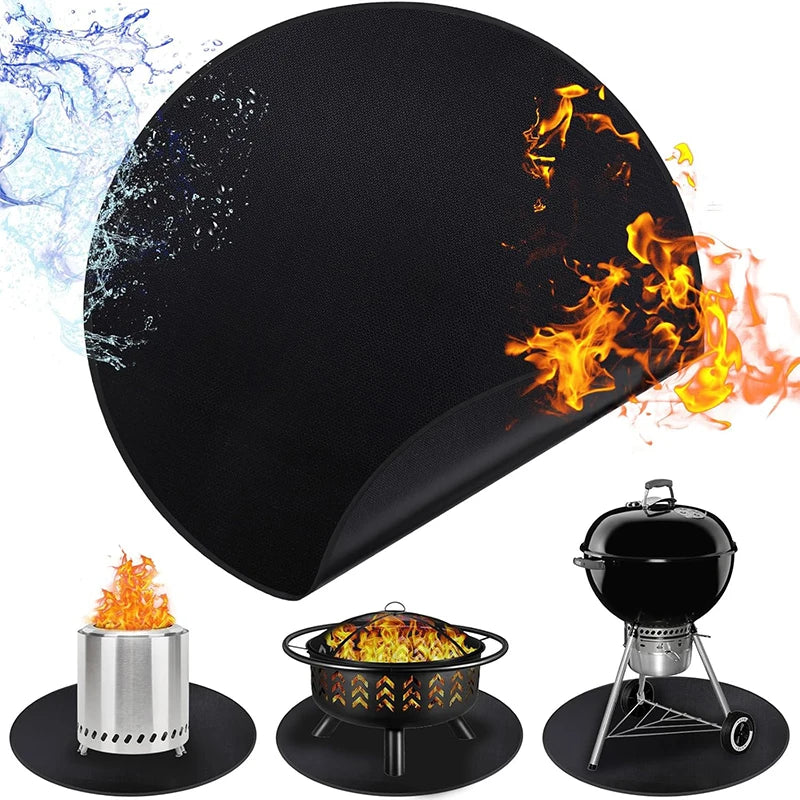 Round Fireproof Fire Pit & Under Grill Mat – Oil-Proof, Waterproof BBQ Pad – Great for Protecting Decks, Patios & Lawns