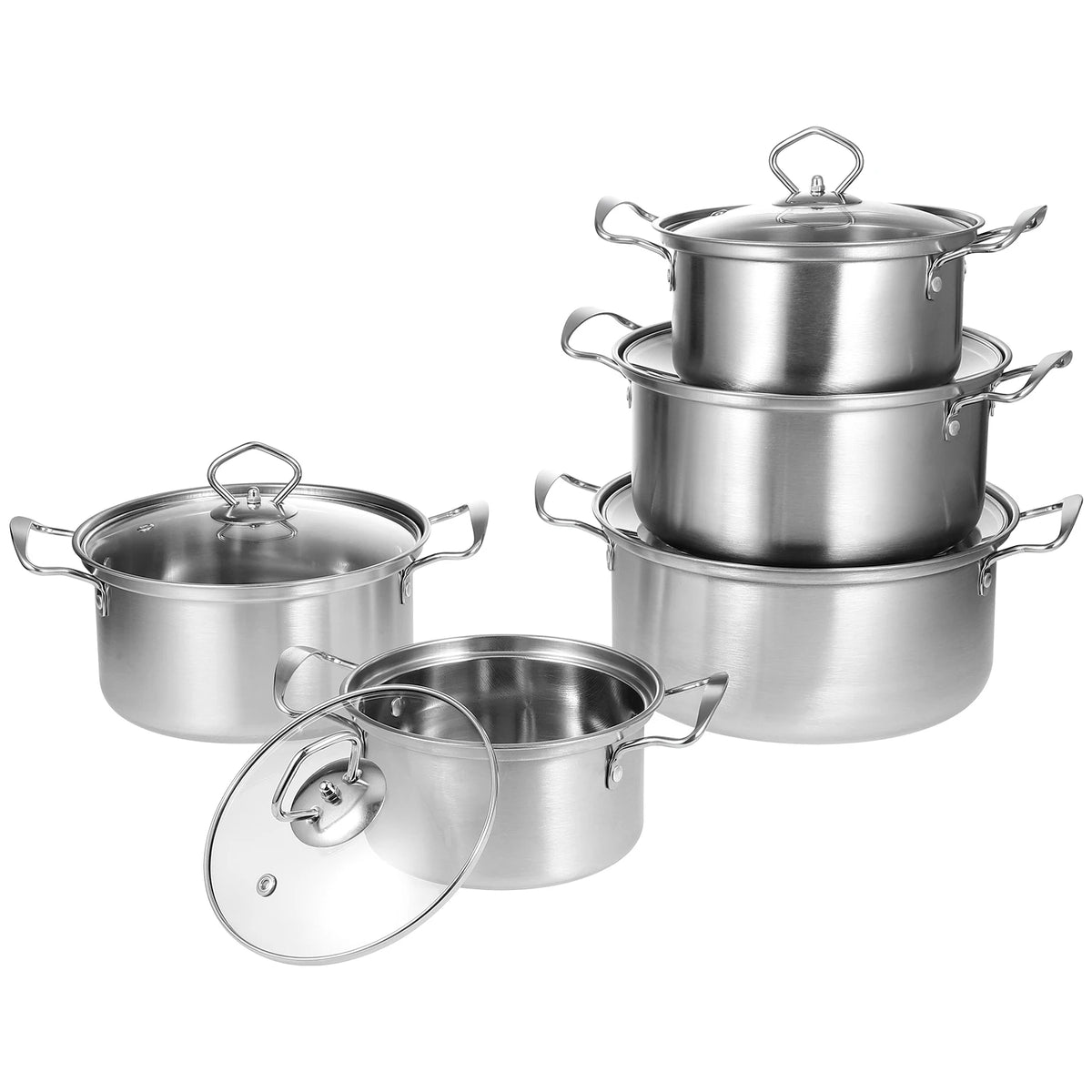 5 Piece Stainless Steel Stock Pot Set with Glass Lids – Induction Soup & Cooking Pots – Ideal for Gas, Electric, Ceramic & Halogen Hobs