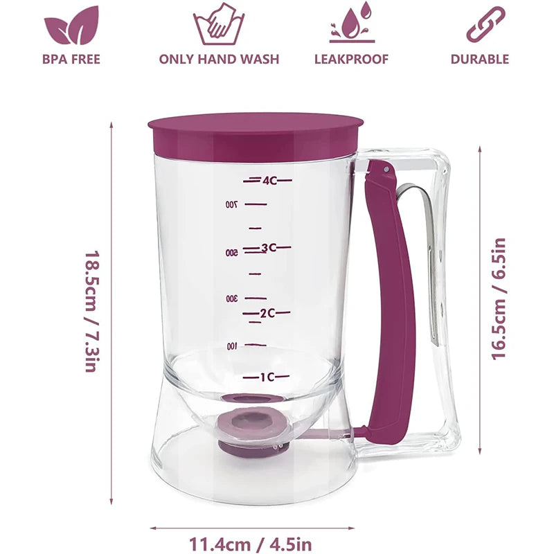 900ml Pancake Batter Dispenser with Measuring Label – 4 Cup Cupcake & Cookie Batter Dispenser – Great for Pancakes, Waffles & Cupcakes – Available in 1 Piece & 2 Pieces