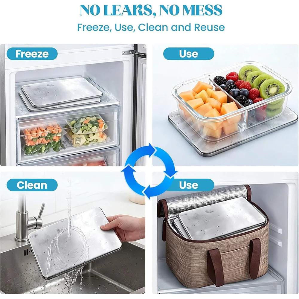 Reusable 304 Stainless Steel Ice Packs – Quick Freeze Metal Cooling Plates for Cool Bags & Lunch Boxes – Ideal for Picnics & Camping