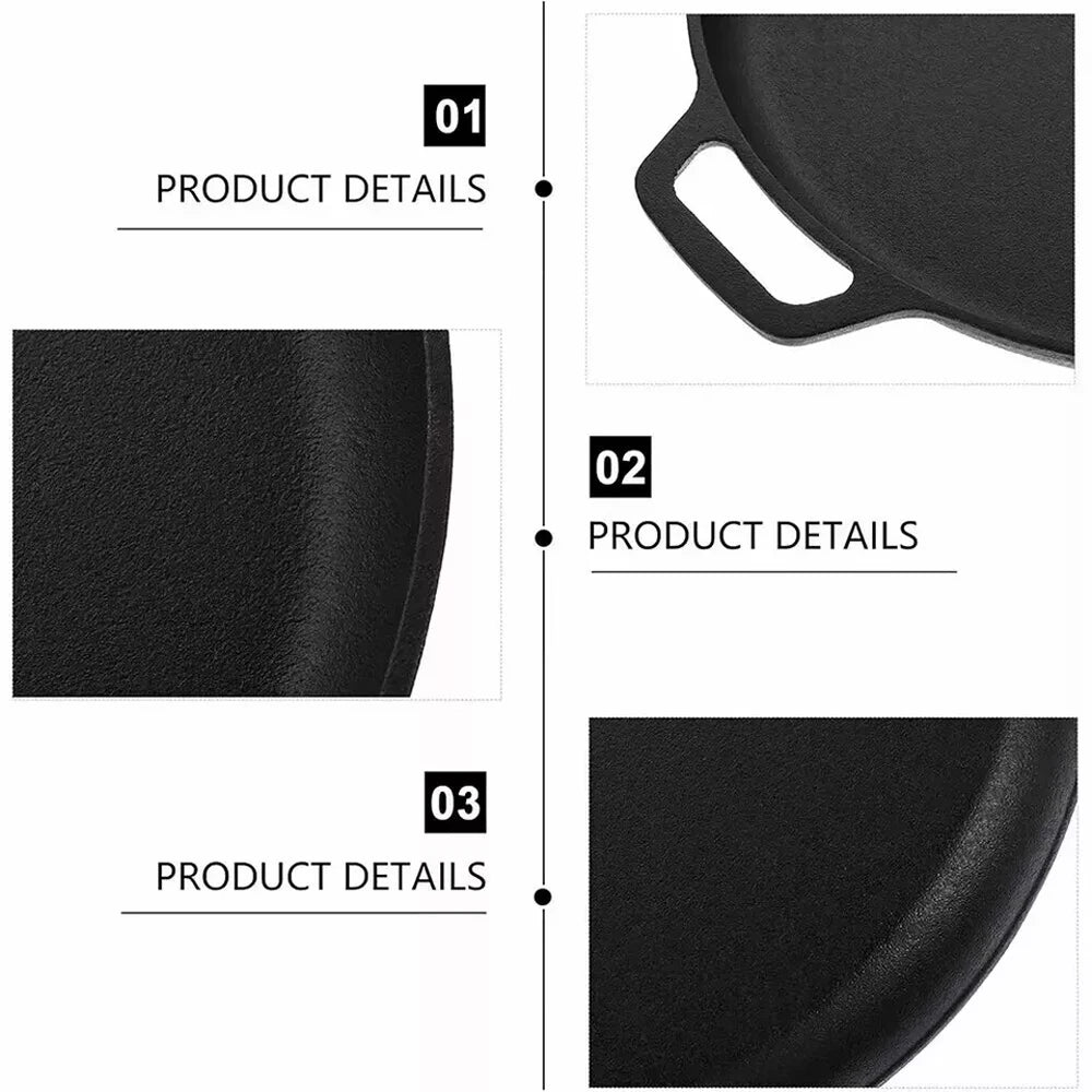 Cast Iron Double Handle Frying Pan with Gloves – Non-Stick Grill Skillet, Pancake & Pizza Pan – Perfect for Home & Outdoor Camping (28cm)