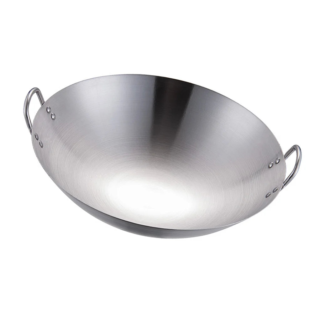 Stainless Steel Wok with Dual Handles – Uncoated Heavy-Duty Thick Durable Chef’s Cooking Wok Pan – Perfect for Stir-Frying, Deep-Frying, Steaming, Boiling, Searing, Smoking & More – Available in 30cm, 32cm