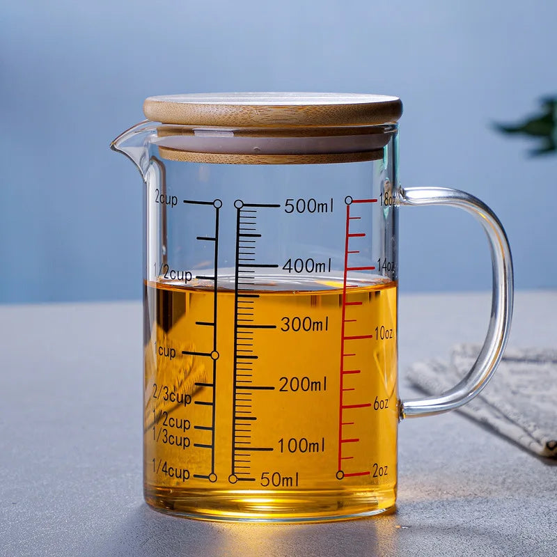 Borosilicate Glass Measuring Jug with Handle & V-Shaped Spout – Clear Scale Measuring Cup – Best for Baking, Liquids & Microwave Use – Available in 400ml, 500ml, 600ml & 1000ml