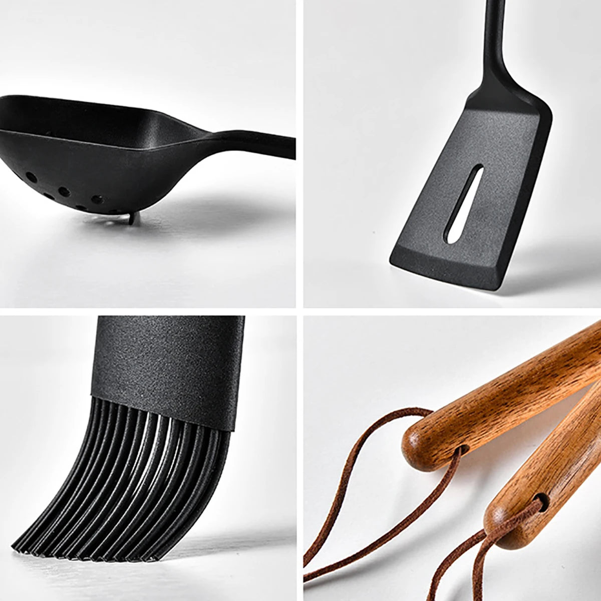 Silicone Kitchen Utensil Set with Wooden Handles