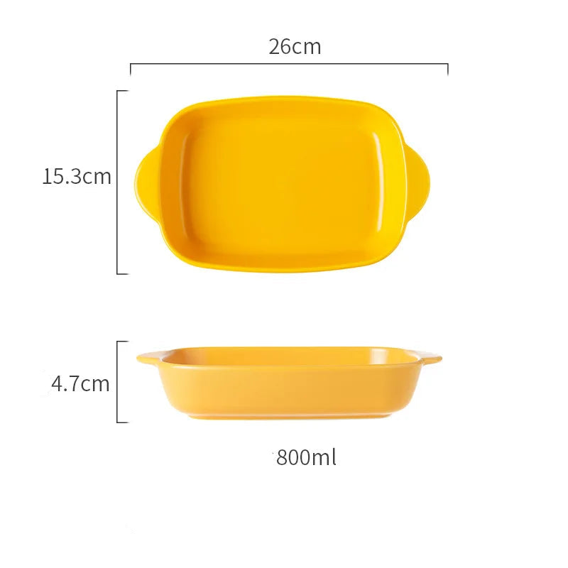 Ceramic Baking Dish — Oven-Safe Au Gratin Dish B-Y-Large — Yellow