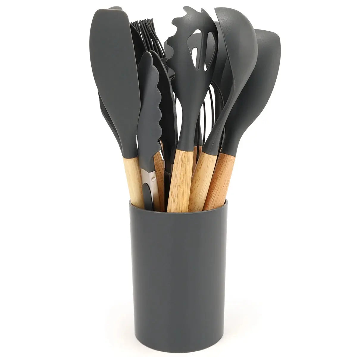 12-Piece Food-Grade Silicone Kitchen Utensils Set with Wooden Handles & Storage Holder – Versatile, Non-Stick & Heat-Resistant Cooking Utensils – Includes Turner, Spatula, Spoons & More for Cooking & Baking C for Chef