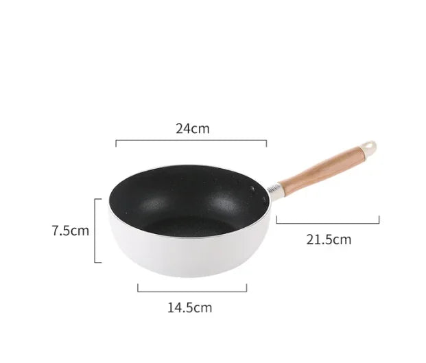 Non-Stick Wok Frying Pan with Wooden Handle – Deep Skillet for Stir-Fries, Sautéing, Frying, Noodles, One-Pan Meals, Steak, Eggs, Pancakes & Daily Cooking  – Induction & Gas Stove Compatible – Available in 20cm, 24cm, 26cm & 28cm