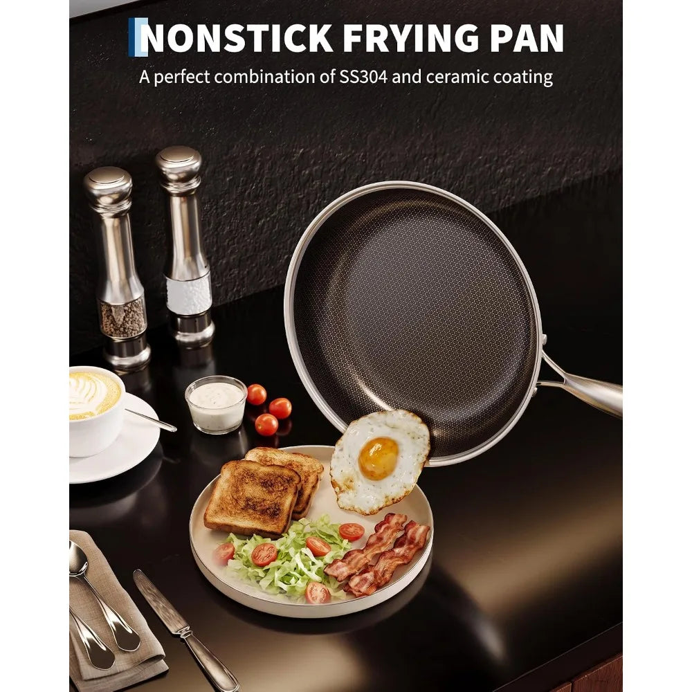 Tri-Ply Stainless Steel Non-Stick Frying Pan – 316 Stainless Steel 3-Ply Clad Skillet with PFOA-Free Coating – Perfect for Even Frying on Induction & Gas