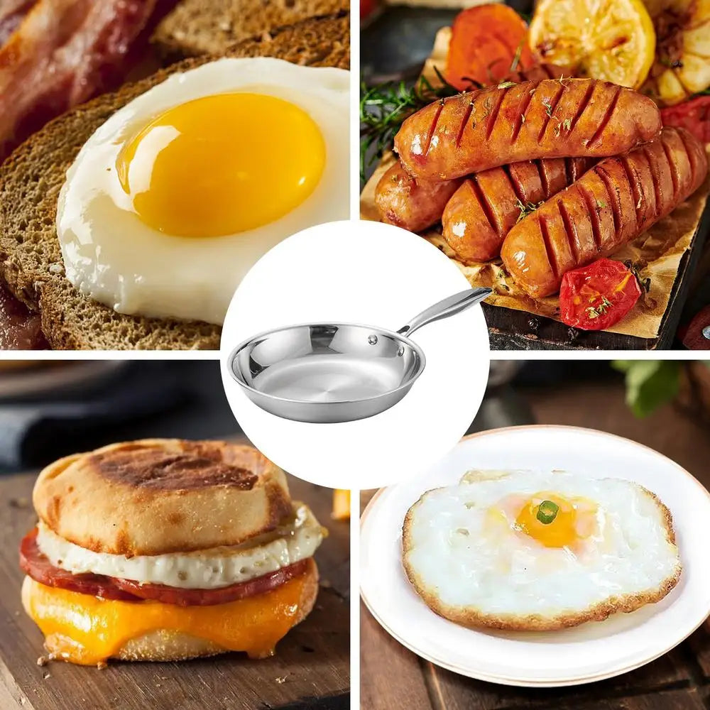  Stainless Steel Skillet  with Long Handle – Oven-safe Frying Pan Ideal for Searing, Sautéing, Stir-Frying, Simmering, Pan-Frying Daily Meals – Induction, Gas & Electric Compatible