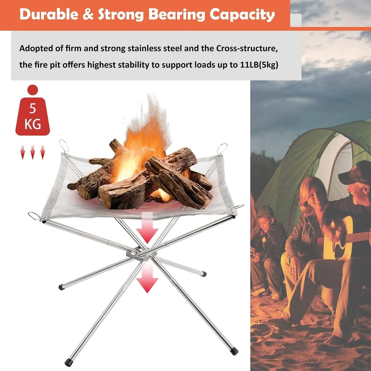 Portable Folding Fire Pit with Gloves & Carry Bag – Stainless Steel Mesh Camping Fire Bowl – Best for Bonfires, Patios & Garden Evenings