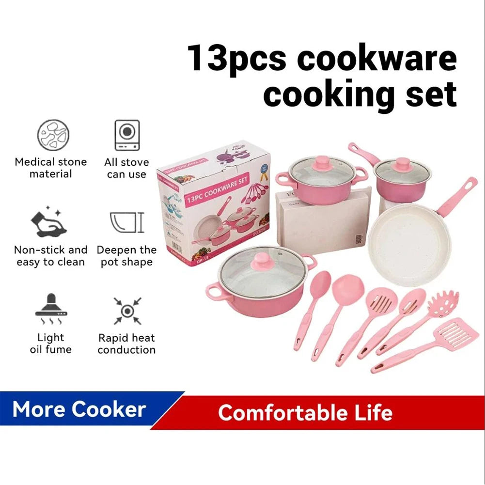 12 Piece Non-Stick Cookware Set – Stone-Coated Stackable Pots & Pans with Lids, Milk Pot & Deep Frying Pan – Best for All Hobs – Available in Black, Blue & Pink