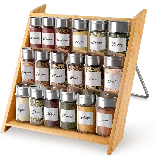 3 Tier Bamboo Spice Rack Organiser – Wooden Spice Holder & Countertop Seasoning Shelf – Best for Cabinets, Drawers & Worktops