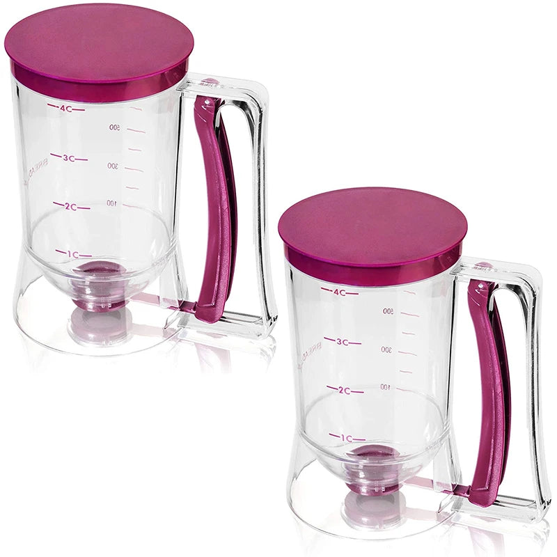 900ml Pancake Batter Dispenser with Measuring Label – 4 Cup Cupcake & Cookie Batter Dispenser – Great for Pancakes, Waffles & Cupcakes – Available in 1 Piece & 2 Pieces