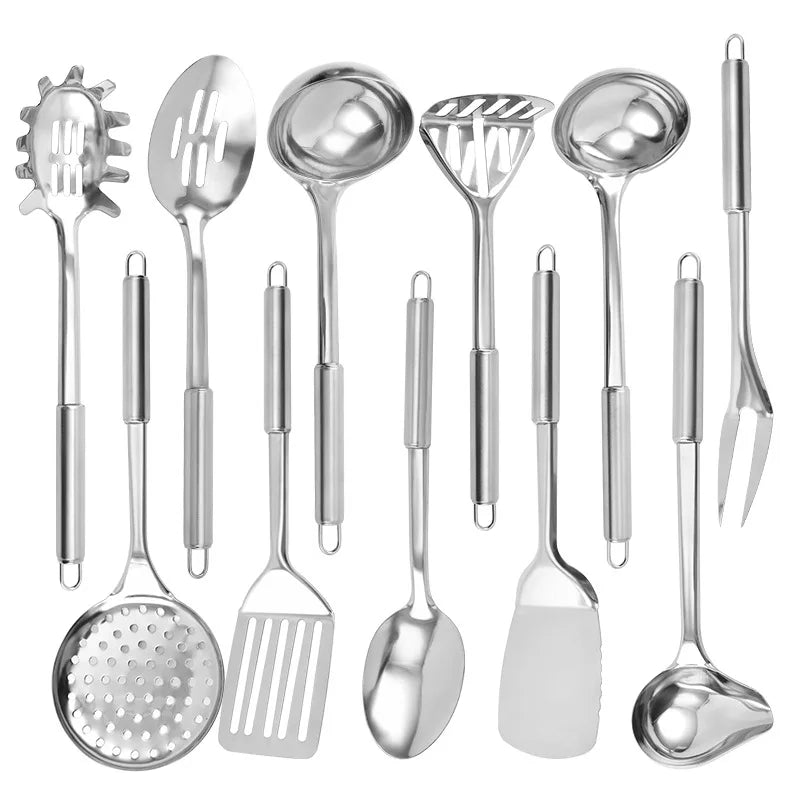 11-Piece Stainless Steel Kitchen Utensils Set – Durable & Heat-Resistant for Daily Cooking