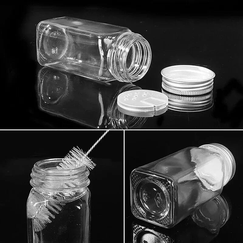 12 Piece Clear Glass Spice Bottle Set – 120ml Seasoning & Salt Jars with Adjustable Shaker Lids – Great for Organised Spice Cupboards
