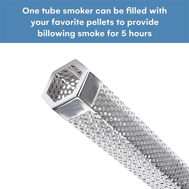 12 Inch Hexagon Stainless Steel Pellet Smoker Tube – BBQ Wood Pellet Smoke Generator – Ideal for Hot & Cold Smoking up to 5 Hours