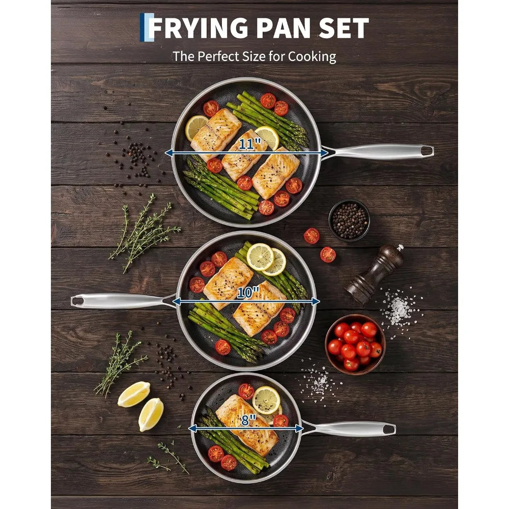 Tri-Ply Stainless Steel Non-Stick Frying Pan – 316 Stainless Steel 3-Ply Clad Skillet with PFOA-Free Coating – Perfect for Even Frying on Induction & Gas