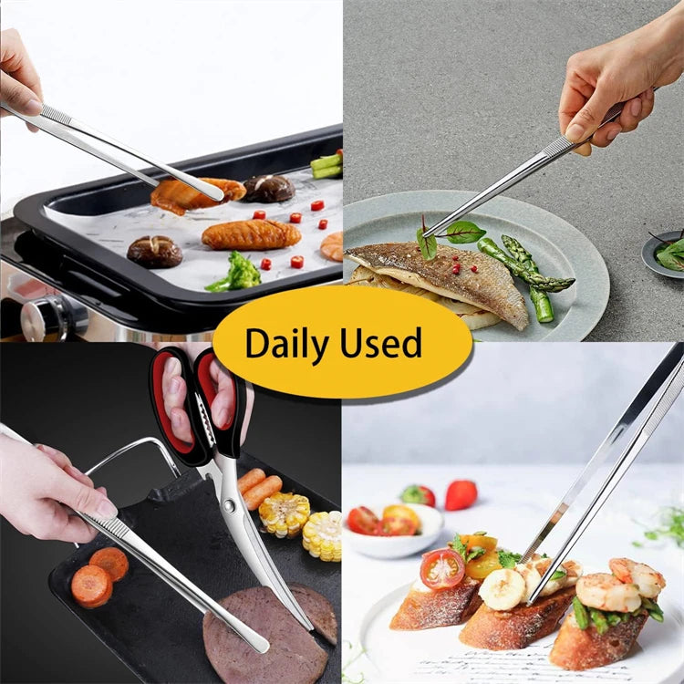 2 Piece Stainless Steel Kitchen Tweezers – Heavy Duty Chef Cooking Tongs – Ideal for Plating, Grilling & Precise Cooking – Available in 10 Inch & 12 Inch