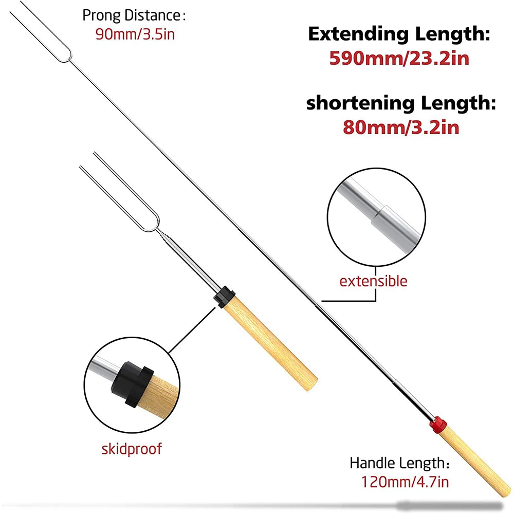 8 Piece Extendable Stainless Steel Roasting Sticks – Telescopic Marshmallow & BBQ Skewers – Great for Campfires, Fire Pits & S'mores