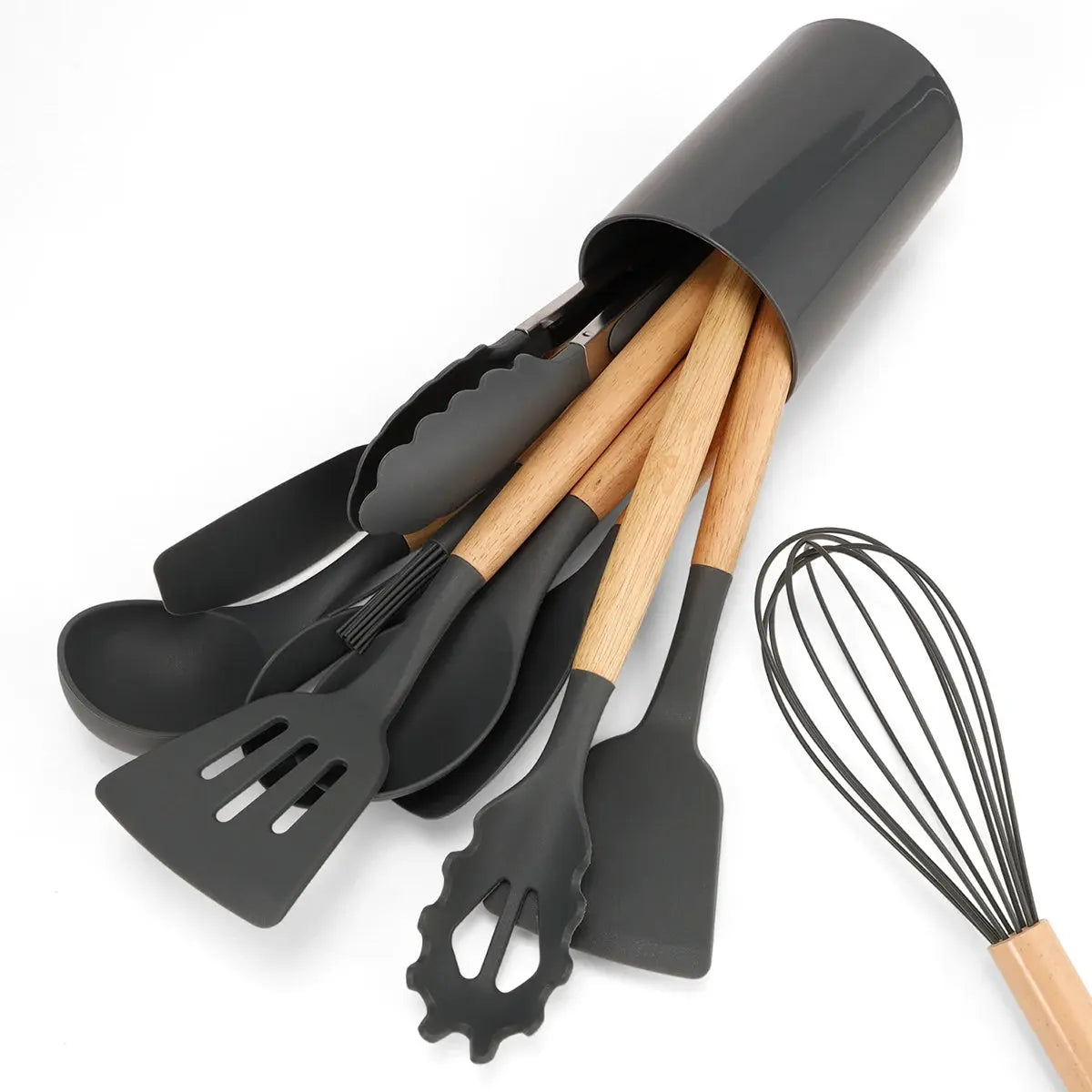 12-Piece Food-Grade Silicone Kitchen Utensils Set with Wooden Handles & Storage Holder – Versatile, Non-Stick & Heat-Resistant Cooking Utensils – Includes Turner, Spatula, Spoons & More for Cooking & Baking C for Chef