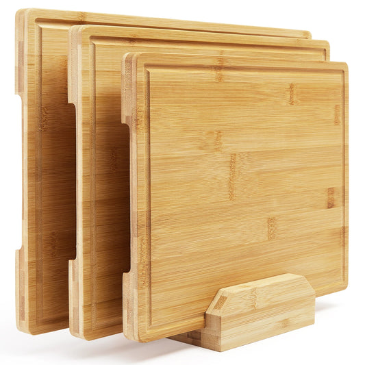 Wood Fibre Chopping Board Set with Holder – 3 Large Boards with Deep Juice Grooves – Great for Meal Prep, Carving & Serving Platters Natural United Kingdom
