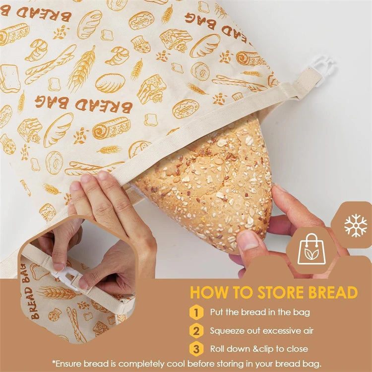 Reusable Beeswax Sourdough Bread Bag – Large Cotton & Linen Bread Storage Bag – Best for Homemade Sourdough & Loaves
