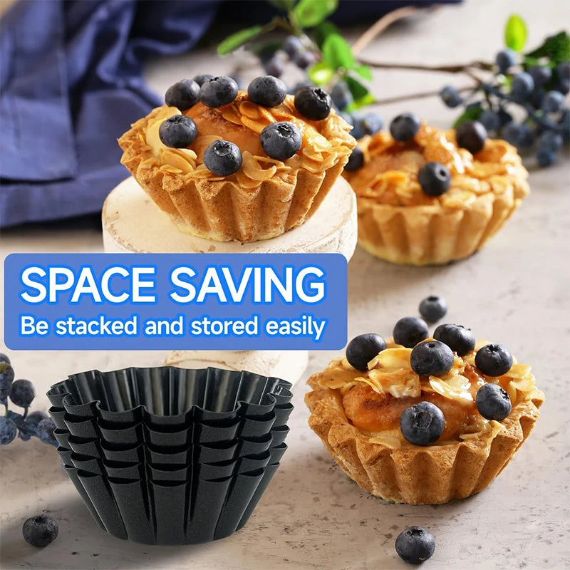 Non-Stick Carbon Steel Mini Tart Pans – Fluted Egg Tart & Muffin Tins – Perfect for Tarts, Quiches, Pies & Desserts – Available in 4, 8 & 12 Pieces
