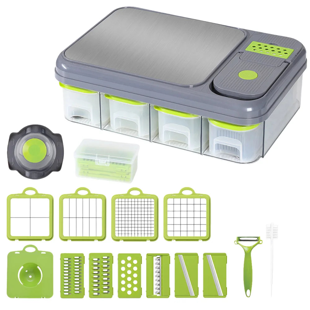 16-in-1 Manual Vegetable Chopper & Mandoline with Container – Dicer, Grater & Shredder for Onions, Potatoes & Carrots – Best for Busy Kitchens
