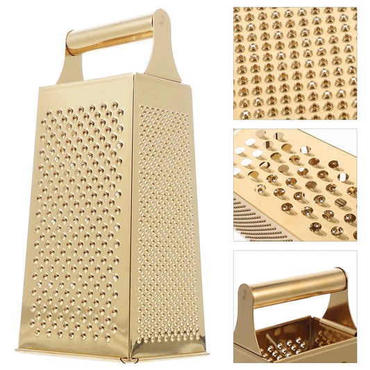 Golden 4-Sided Rectangular Stainless Steel Kitchen Grater & Zester with Handle—Versatile Food Shredder for Cheese, Potatoes, Vegetables, and More 