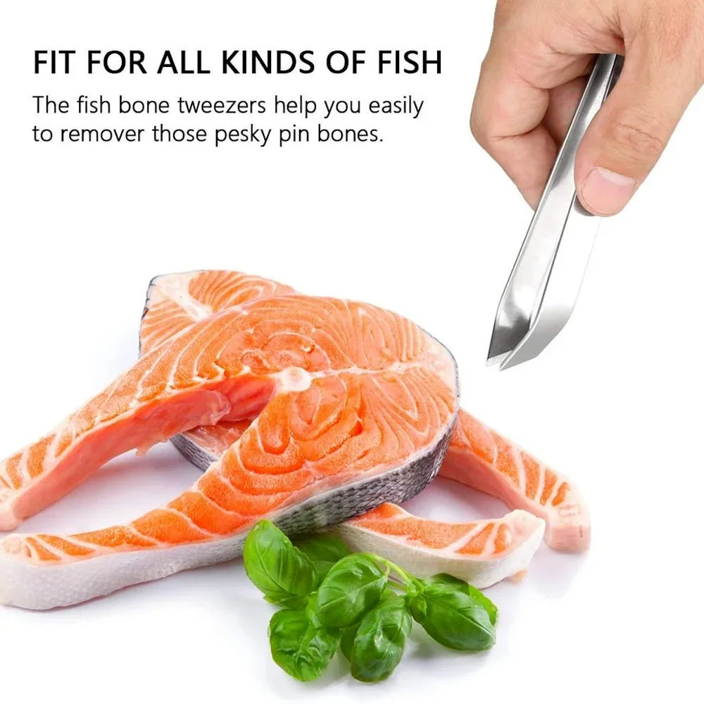 Stainless Steel Fish Bone Tweezers – Pin Bone Remover Pliers with Flat or Bevel Edge – Ideal for De-Boning Salmon & Fish Fillets