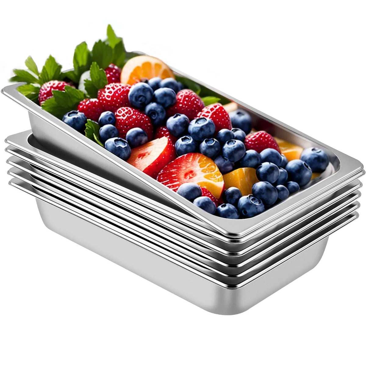 6 Pack Full Size Stainless Steel Steam Table Pans – Deep 13L Hotel & Gastronorm Food Pans – Great for Catering, Buffets & Oven Cooking